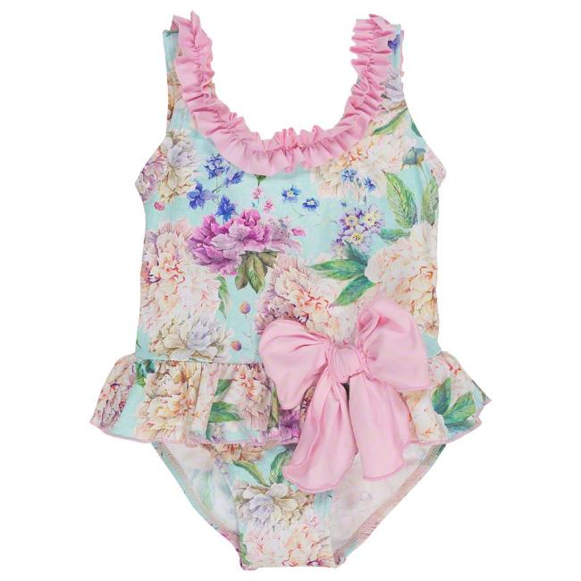 Picture of Loan Bor Girls Floral Ruffle Swimsuit - Pink Blue