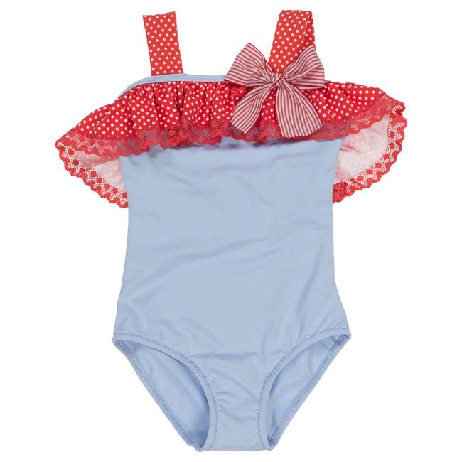 Picture of Loan Bor Girls Polka Ruffle Swimsuit - Red Blue
