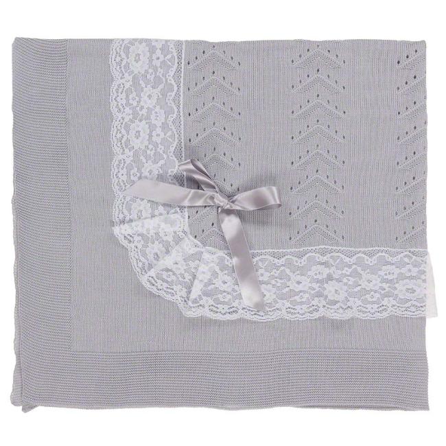 Picture of Mac Ilusion Knitted Boxed Lace Trim Blanket -  Grey