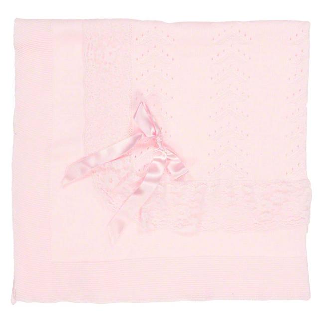 Picture of Mac Ilusion Girls Knitted Boxed Lace Trim Blanket -  Pink