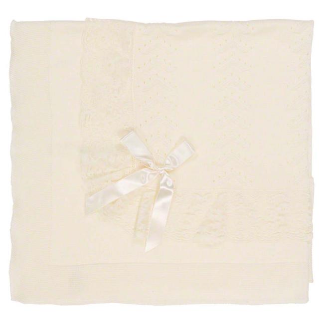 Picture of Mac Ilusion Knitted Boxed Lace Trim Blanket -  Cream