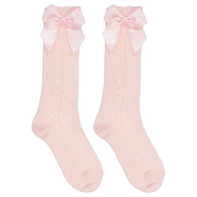 Picture of Carlomagno Socks Openwork Satin Bow Knee Socks  - Pink