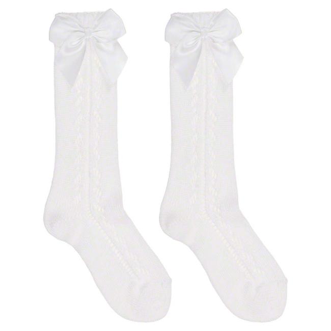 Picture of Carlomagno Socks Openwork Satin Bow Knee Socks  - White