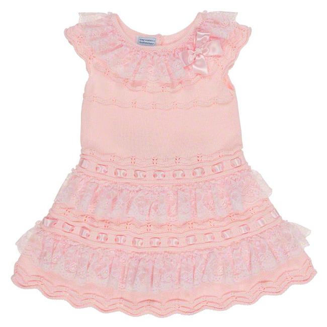 Picture of Carmen Taberner Girls Knitted Lace Ruffle Dress Pink