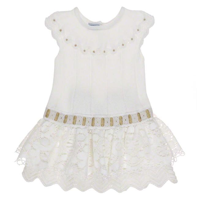 Picture of Carmen Taberner Girls Knitted Lace Ruffle Dress White
