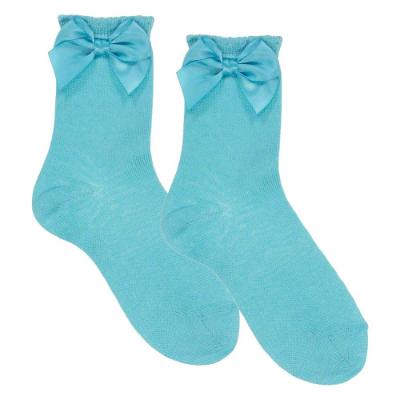 Picture of Carlomagno Socks Silky Ankle Sock With Satin Bow - Aqua Green