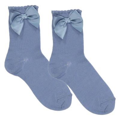 Picture of Carlomagno Socks Silky Ankle Sock With Satin Bow - Azul Blue