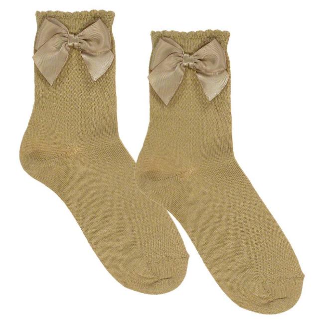 Picture of Carlomagno Socks Silky Ankle Sock With Satin Bow - Camel