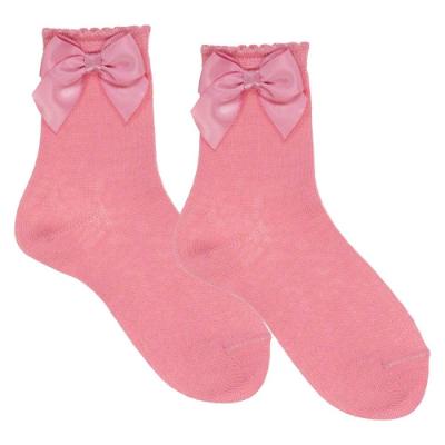 Picture of Carlomagno Socks Silky Ankle Sock With Satin Bow - Coral