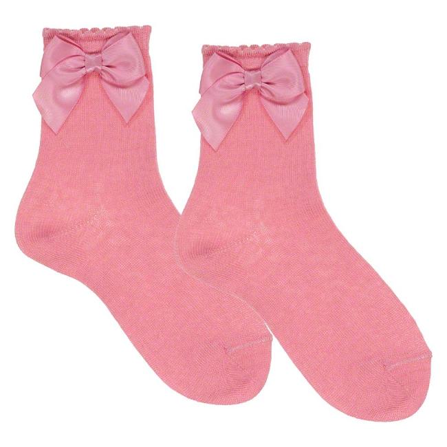 Picture of Carlomagno Socks Silky Ankle Sock With Satin Bow - Coral