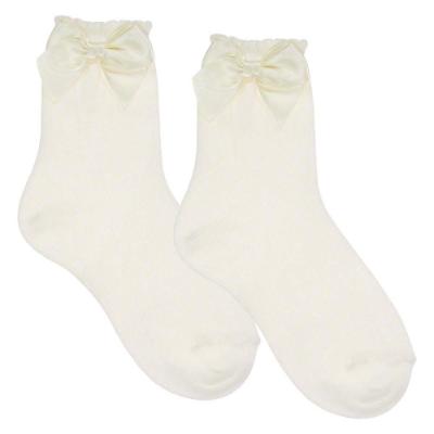 Picture of Carlomagno Socks Silky Ankle Sock With Satin Bow - Ivory