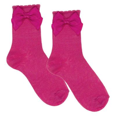 Picture of Carlomagno Socks Silky Ankle Sock With Satin Bow - Fuchsia Pink