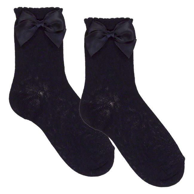 Picture of Carlomagno Socks Silky Ankle Sock With Satin Bow - Navy Blue