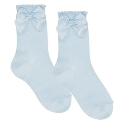 Picture of Carlomagno Socks Silky Ankle Sock With Satin Bow - Pale Blue