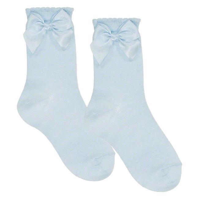 Picture of Carlomagno Socks Silky Ankle Sock With Satin Bow - Pale Blue