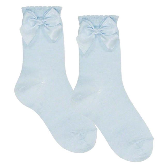 Picture of Carlomagno Socks Silky Ankle Sock With Satin Bow - Pale Blue