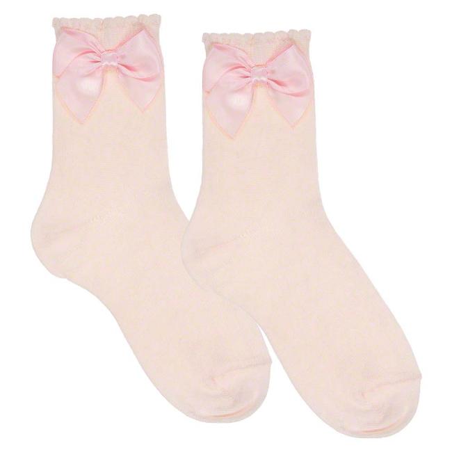 Picture of Carlomagno Socks Silky Ankle Sock With Satin Bow - Rosa Pink