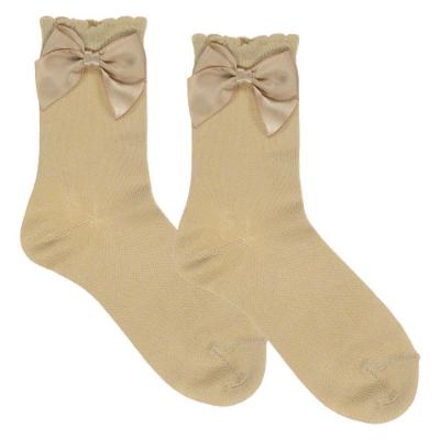 Picture of Carlomagno Socks Silky Ankle Sock With Satin Bow - Dark Beige
