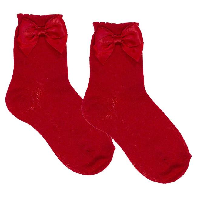 Picture of Carlomagno Socks Silky Ankle Sock With Satin Bow - Red