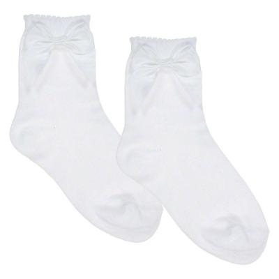 Picture of Carlomagno Socks Silky Ankle Sock With Satin Bow - White