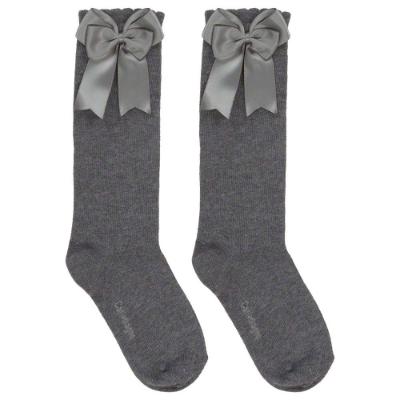 Picture of Carlomagno Socks Double Satin Bow Knee High - Dark Grey