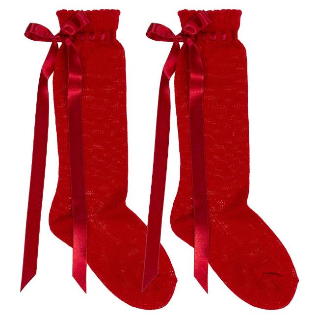 Picture of Dorian Gray Socks Threaded Satin Ribbon Silky Knee Sock - Red