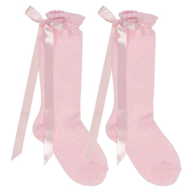 Picture of Dorian Gray Socks Threaded Satin Ribbon Silky Knee Sock - Pink