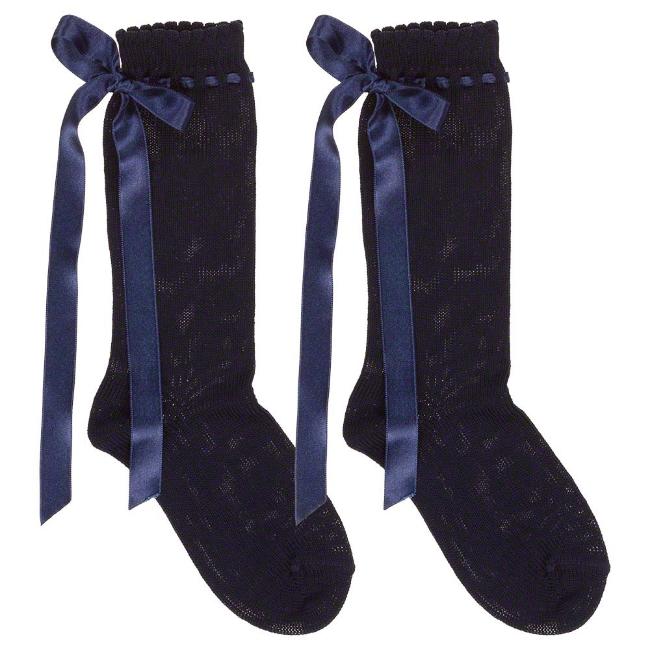 Picture of Dorian Gray Socks Threaded Satin Ribbon Silky Knee Sock - Navy