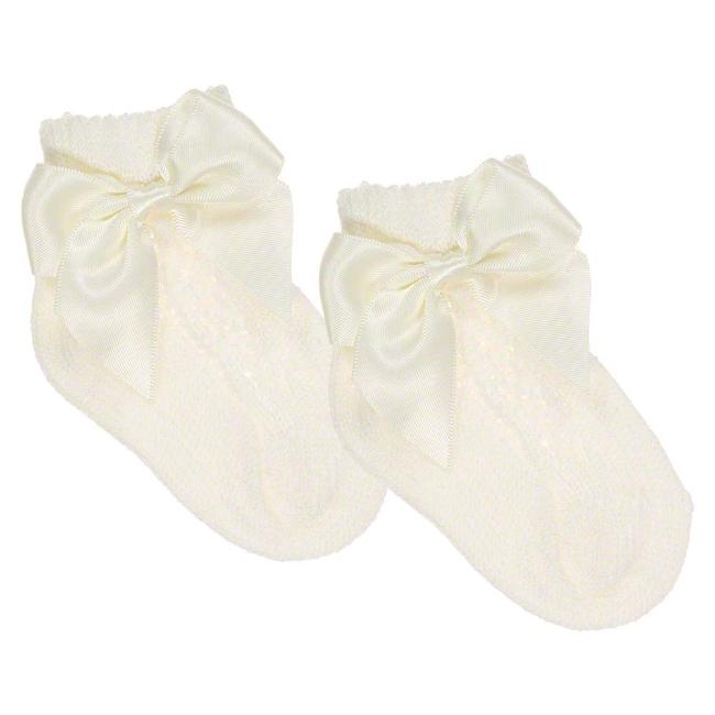 Picture of Carlomagno Socks Satin Bow Perle Ankle Socks - Cream