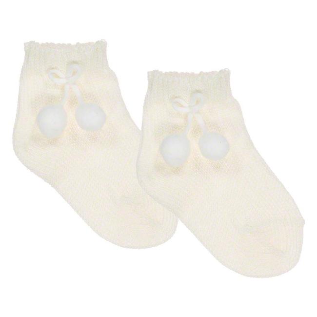 Picture of Carlomagno Socks Silky Ankle Small Pom Pom - Cream