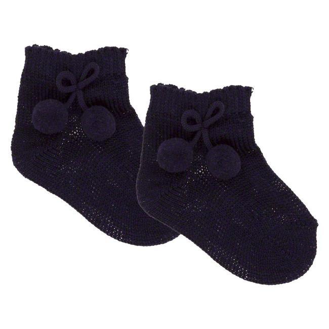 Picture of Carlomagno Socks Silky Ankle Small Pom Pom - Navy
