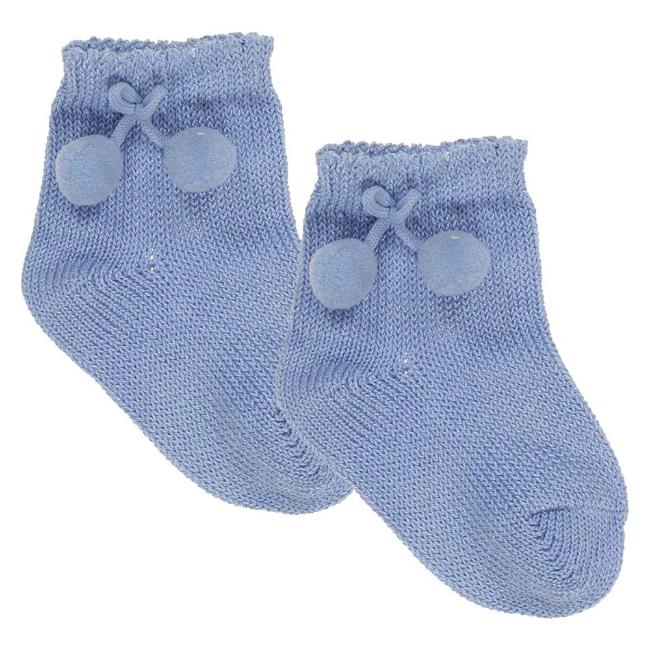 Picture of Carlomagno Socks Silky Ankle Small Pom Pom - Azulina Blue