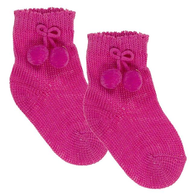 Picture of Carlomagno Socks Silky Ankle Small Pom Pom - Fuchsia Pink
