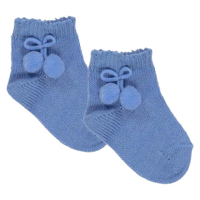Picture of Carlomagno Socks Silky Ankle Small Pom Pom - Azul Blue