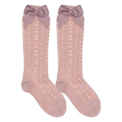 Picture of Condor Socks Openwork Grosgrain Bow Knee Socks - Palo Pink