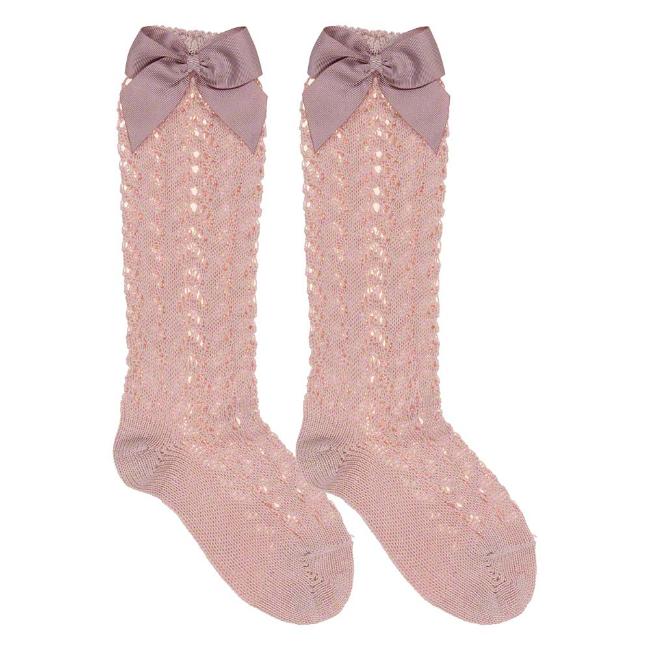 Picture of Condor Socks Openwork Grosgrain Bow Knee Socks - Palo Pink