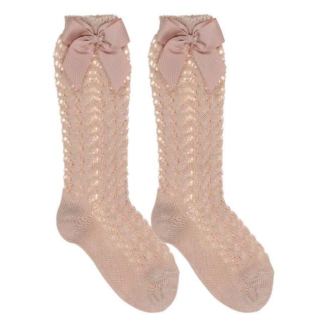 Picture of Condor Socks Openwork Grosgrain Bow Knee Socks Rosa Empolvado