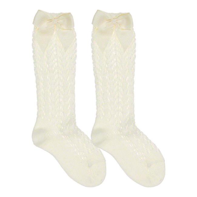 Picture of Condor Socks Openwork Grosgrain Bow Knee Socks Cava Cream