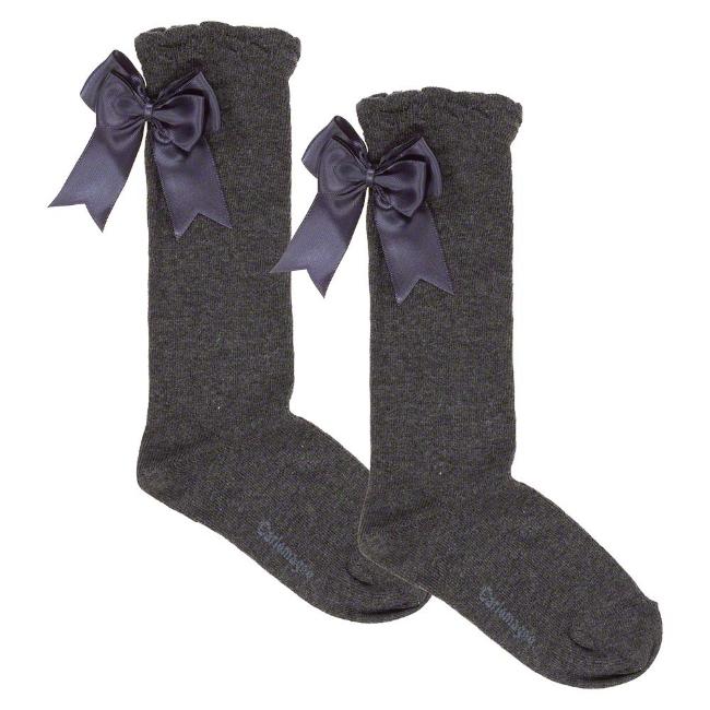 Picture of Carlomagno Socks Large Double Back Satin Bow - Dark Grey