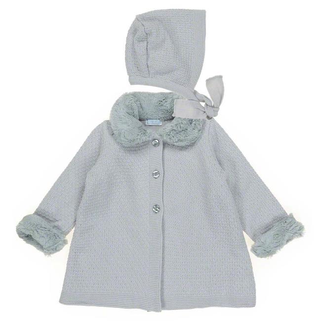 Picture of Mac Ilusion Girls Faux Fur Trim Knitted Cardigan - Grey
