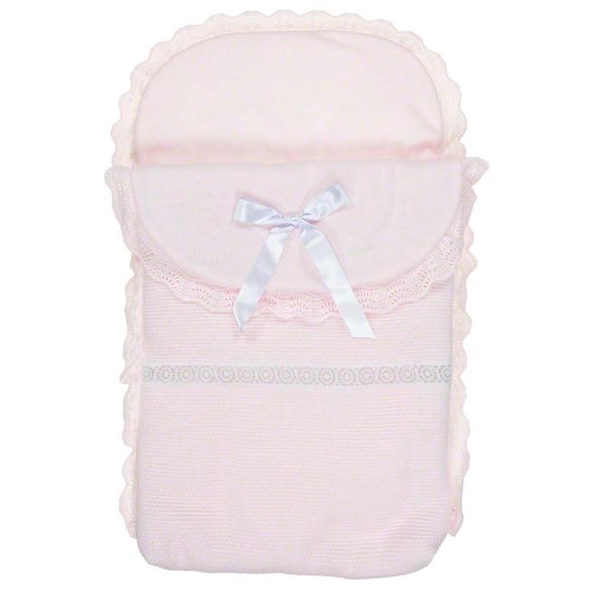 Picture of Mac Ilusion Girls Knitted Lace Trim Pram Sack - Pink