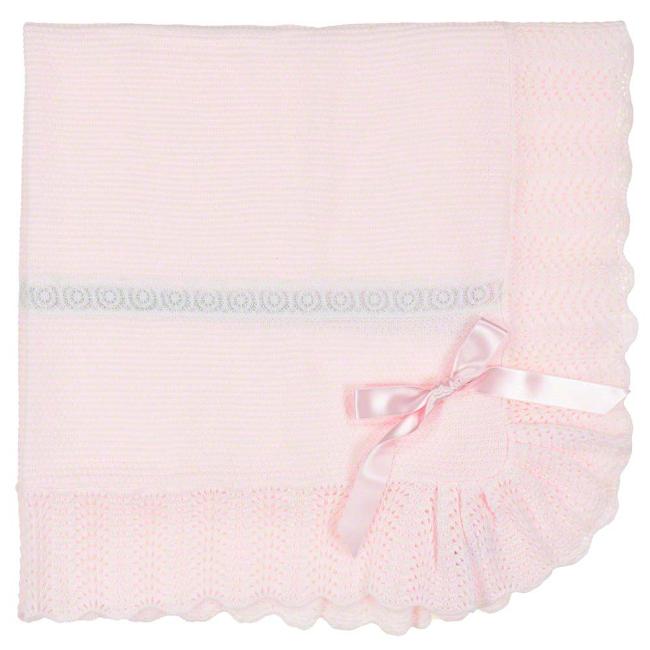Picture of Mac Ilusion Knitted Shawl Blanket With Bow - Pink