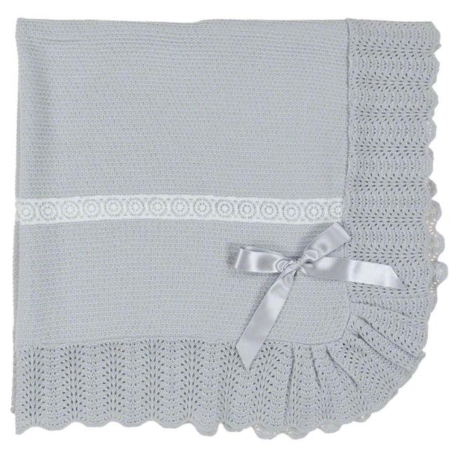Picture of Mac Ilusion Knitted Shawl Blanket With Bow - Grey
