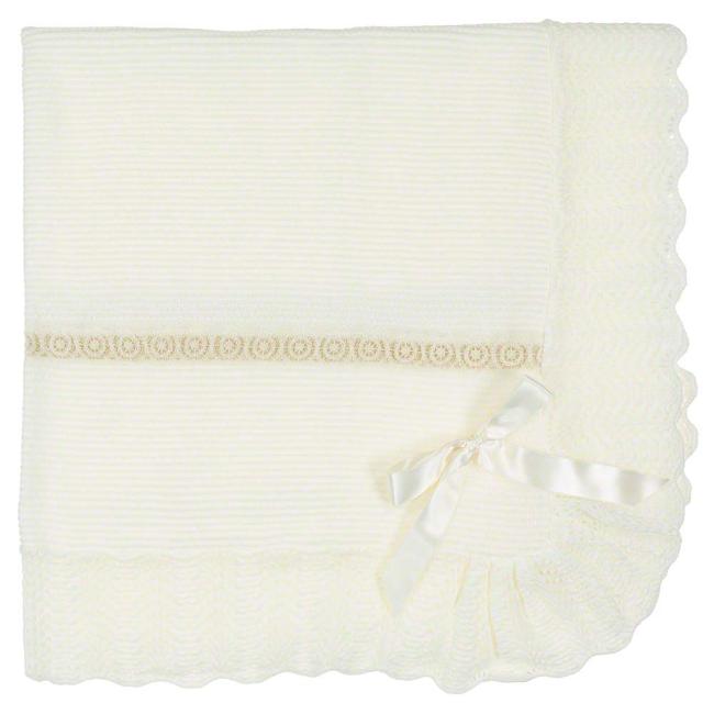 Picture of Mac Ilusion Knitted Shawl Blanket With Bow - Cream