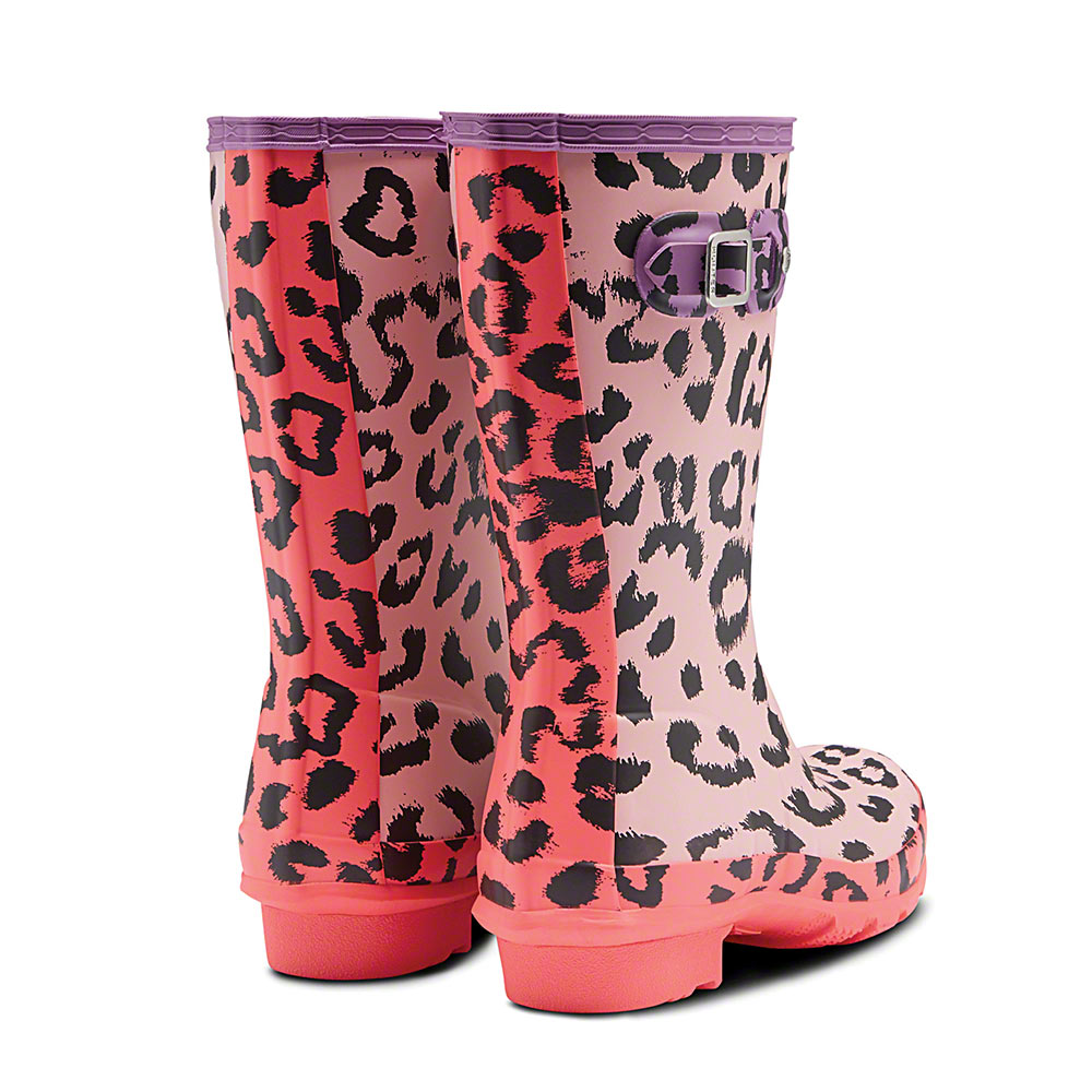 Hunter Original Kids Leopard Print Wellington Boots Mist Pink