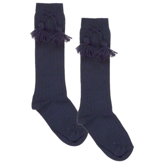 Picture of Carlomagno Socks Ribbed Knee High With Tassel - Navy