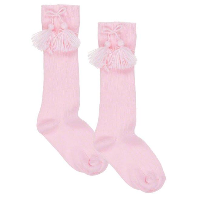 Picture of Carlomagno Socks Ribbed Knee High With Tassel - Pink