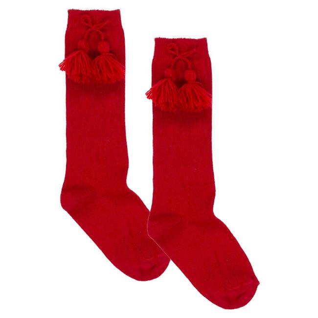 Picture of Carlomagno Socks Ribbed Knee High With Tassel - Red