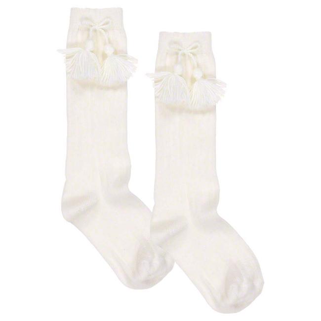 Picture of Carlomagno Socks Ribbed Knee High With Tassel - Ivory