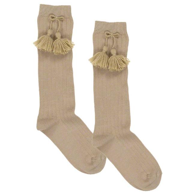 Picture of Carlomagno Socks Ribbed Knee High With Tassel - Camel